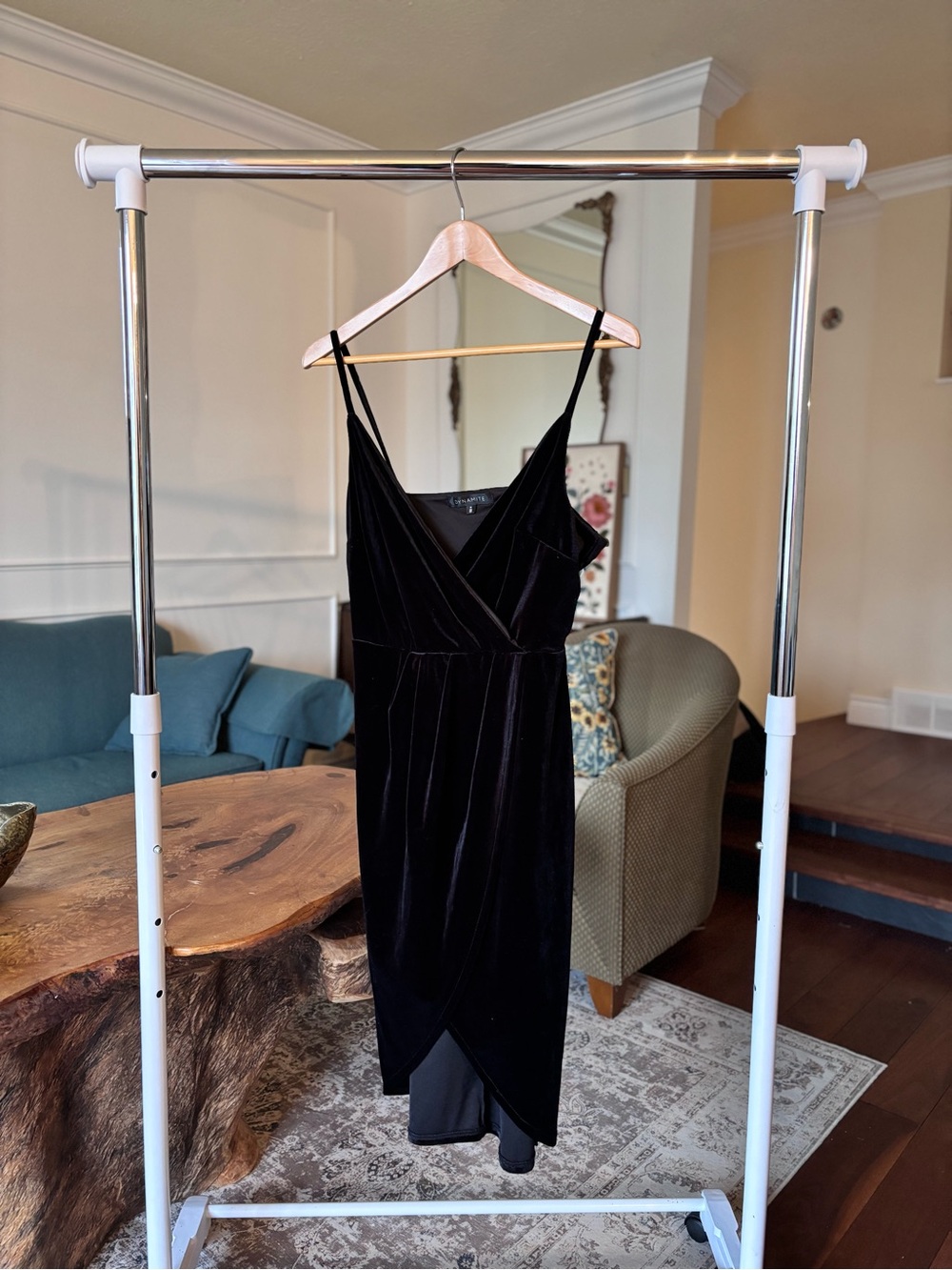 Dynamite Black Velvet Wrap-Style Midi Dress